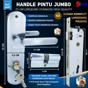 Kunci Pintu TOP GRANDE SILVER Silinder Kumplit Set 25 cm l Gagang l Handle I Dus Merah Handle Kunci pintu 25cm KOMPLIT ASLI PREMIUM / gagang tarikan rumah PINTU KAMAR UTAMA DEPAN RUMAH