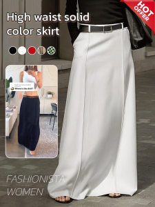 [Fashion] High-waisted solid-color long skirt Chiffon skirt Retro skirt Long-sleeved long skirt Loose and slim skirt High-waisted A-line skirt Flowing pleated skirt Fresh floral summer skirt