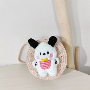 Girls Shoulder Straw Bag Hand-Woven Women Rattan Sling Bag Cute Dog Crossbody Girl’s Gift
