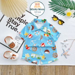 Bộ Quần Áo Trẻ Em Ngắn Tay MINKY MOM Vải Nhũ Lụa Mềm Mát Mịn Thiết Kế Phong Cách Mùa Hè Cho Bé 0-8 Tuổi TN-IN199