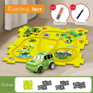 Railcar Mainan Mobil Pesawat DIY Track Puzzle Bergerak Otomatis Fleksibel AN