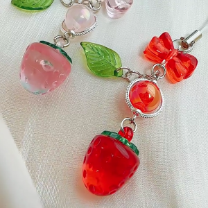 Elegant Phone Lanyard Strap Elegant Strawberry and Leaf Pattern Phone Strap Accessory Stylish Phone Lanyard