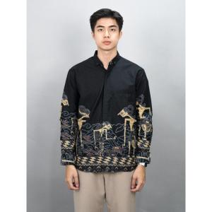 Swipe Up Kemeja Batik Pria Modern Lengan Panjang Arjuna Black Navy