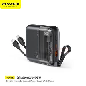Awei P149K 10000mAh Powerbank 22.5W Fast Charging Power Bank Built In Cable Pawer Bank Mini Bank Kuasa Awei Powerbank