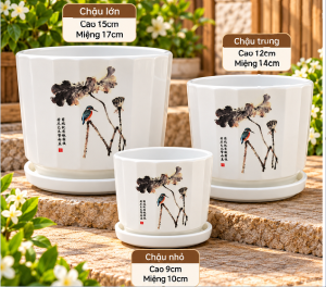 Chậu hoa gốm sứ hoạ tiết size 13cm trồng cây kèm  đĩa đựng nước