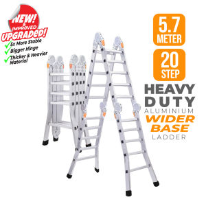 5.7M 20 Step Wider Base Heavy Duty Foldable Ladder Multipurpose Aluminium Folding Long Ladder Tangga Lipat Panjang