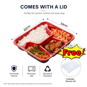 COD 20Pcs Extra Thick Transparent Cover Red/Yellow Bento Box 1/2/3/4/5 Grid Food Grade Takeaway Box