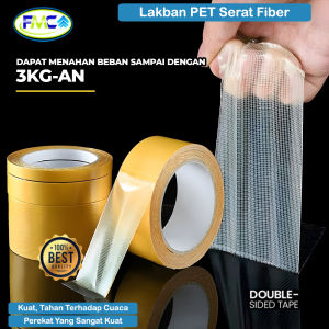 Lakban Double Tape Kain Dua Sisi Lakban Kuning Double Tape Kain 2 Sisi Selotip Lem Perekat Kuat Dinding Isolasi Serbaguna Lakban Fiber Filamen Dua Sisi Grid Double Tape Serat