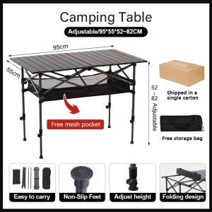 Outdoor Folding Table Ultra-light and Portable Adjustable Height Aluminum Table Suitable for Camping Picnic Fishing