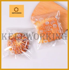 KEEPWORKING 100 Pcs Self-adhesive Bread Plastic Bag DIY Birthday Cookie Doughnut Pastry Toast Banana Bread Packaging Bags
