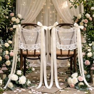 2PCS Lace Just Married Chair Sign for Bride & Groom Wedding Sheer Lace Signs Wedding Bridal Shower Decor Wedding Chair Banners2026