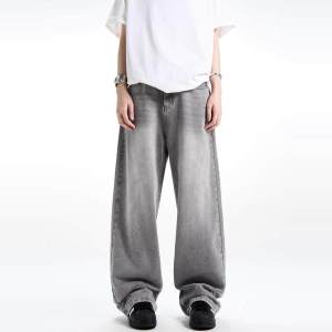 PREIE SIMPLE American vintage washed high street grey denim pants for men loose straight-leg casual pants