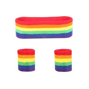 SHEHE Colorful Rainbow Tennis Headband Polyester Elastic Sport Wristband Sport Safety Breathable Fitness Wrist Brace Running