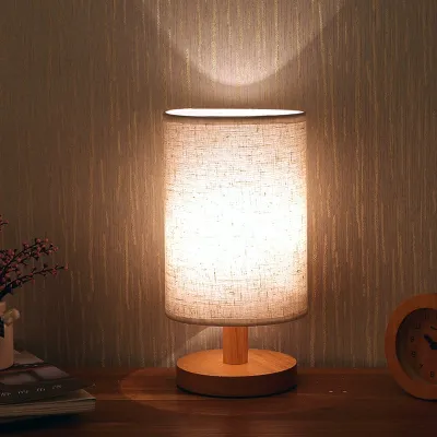 Solid wood fabric USB table lamp decoration bedroom bedside lamp study dormitory LED night light creative