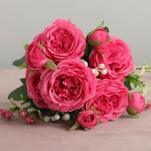 ZENO Mini Bông Hoa Hạnh Phúc Thực Sự 5 Đầu Quà tặng ảnh Hoa hồng giả tự nhiên Chất lượng cao 7 màu sắc Bó hoa cỏ pha lê Đồ trang trí nhà cửa