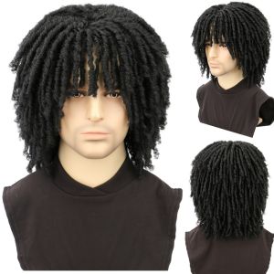 GJURD Synthetic Short Twist Dreadlock Wig Faux Dreads Heat Resistant Locs Braided Crochet Hair Wig Rock Soft Afro Curly Wig for Men