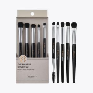 STUDIO17 Eye Makeup Brush Set 5 Pcs Small & Portable Eye Shadow Brushes Korean Eye Makeup Brushes Premium Synthetic Bristles for Professionals
