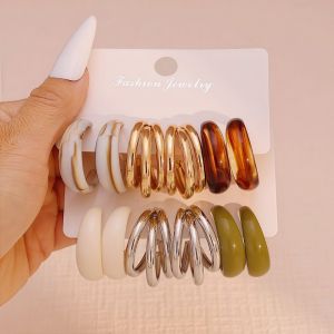 JUSTODO 3/6 Pairs Gold Drop Pendant Earrings C-shaped Round Dangle Earring Vintage Minimalist Ear Studs Gifts