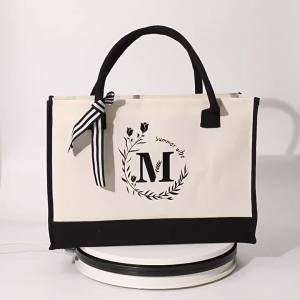 กระเป๋าผ้าแคนวาส ทรงโท้ท พิมพ์ลายตัวอักษร เหมาะกับของขวัญ งานแต่งงาน วันเกิด ชายหาด วันหยุด