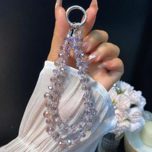 FXUP Pha lê sáng bóng Dây đeo điện thoại Được đính hạt bằng tay Chống thất lạc Móc khóa trang trí Tinh tế Chuỗi đôi Dây đeo cổ tay Điện thoại di động