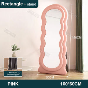 160/170CM Nordic HD Full-Body Mirror with stand Bedroom Mirror Fitting Dressing Mirror Glass Floor to Ceiling Body Mirror Whole Body Wave Floor Mirror with Support Frame Wall Mirror Floor Mirror 【HD】【COD】
