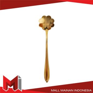 MallMainan-C766 Sendok Korea Teh Kopi Kecil Stainless Steel Motif Love Elegant Warna Gold / Sendok Bunga Emas Spoon Dessert Import