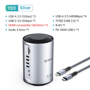 ORICO 15 in 1 USB 3.0 Hub Adapter 4K HDMI TF/SD Card Reader 1 DP/RJ45/Audio Port Compatible with MacBook Air MacBook Pro XPS