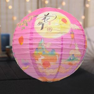 DEER Traditional Chinese Mid Autumn Lantern Luminous Hanging Festival Antique Lantern Handheld Lantern Portable Round Paper Lantern Mid-Autumn Festival