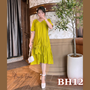 Đầm Lụa Linen Xước hạ eo nơ 3D - BH12