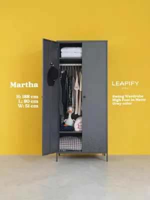 MARTHA | Full Steel Wardrobe in Midnight Black by Leapify Steel - Heavy Duty Steel Cabinet with High Foot Design