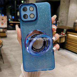 Honor X7C Casing For Honor X7C With Ring Holder Case Silicone Soft Glitter Bling ShockProof Phone Case Lens Protection Casing Back Cover
