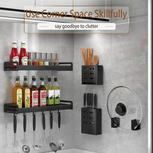 MEIDOO Kitchen Shelves Aluminum Spice Rack Kitchen Wall Storage Cabinet Organizer Drill-Free Installation