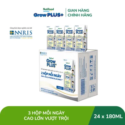 Sữa Bột Pha Sẵn Nutifood Sweden GrowPLUS+ Cao lớn vượt trội - Hỗ trợ phát triển chiều cao hộp 180 ml (24 hộp x 180ml)