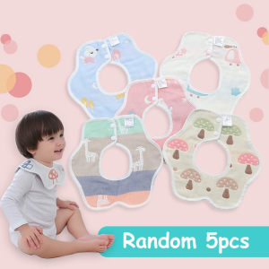 VREN 6 layers 100% Cotton Bib Baby Bibs 360 Degree Rotate Reversible Bib Newborn Kids Feeding Saliva Towel 5pcs