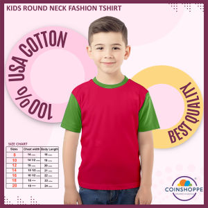 Coinshoppe Kids Cotton Shirt Round Neck Fashion (Fuschia and Apple Green Combination)