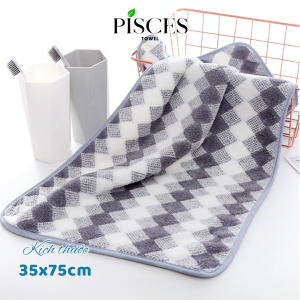 Khăn Mặt PISCES TOWEL 35x75cm Caro Cotton Mềm Mại Khăn Spa Yoga Gym Thể Thao Thấm Hút Mồ Hôi