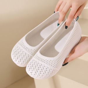 New Summer Hollow-Out Closed-Toe Non-Slip Sandals For Outdoor Wear Breathable White Shoes For Nurses Flat Beach Shoes For Mothers