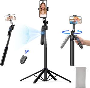 NEMOVA 68 Auto Face Tracking Tripod for iPhone 360 °   Rotation Phone Tripod with Wireless Remote and Phone Holder Selfie Stick for Android Applied to YouTube Tiktok Facetime    360 Degree Rotation AI Face Tracking Gesture Control Aluminum Allo