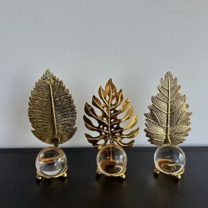 Creative Metal gold leaf decorative Faux Crystal Ball Leaf Design Crafts Display for Living Home