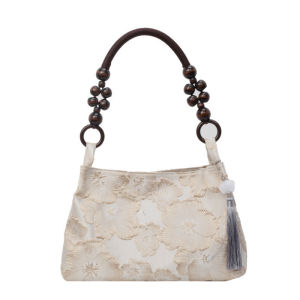 IELGY New Chinese Niche Velvet Embossed Dark Pattern All-Match Underarm Bag High-End Retro Western Style Wooden Beads One-S