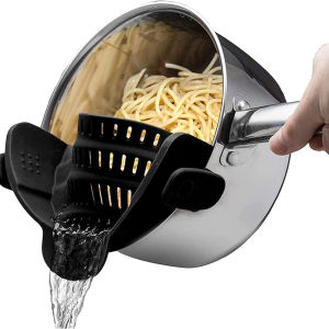 Strain Pot Strainer and Pasta Strainer - Adjustable Silicone Clip On Strainer for Pots Pans