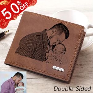 CEXIKA Men Personalized Photo Wallet Custom Egnraved Photo Credit Card Short Wallets for Men Fathers Day Gift for Him Dad Purse 2023 Fathers Day Gift Anniversary Birtday for Men Christmas Gifts