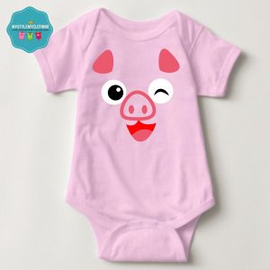 Baby Character Onesies with Name Back Print - Cute Pig
