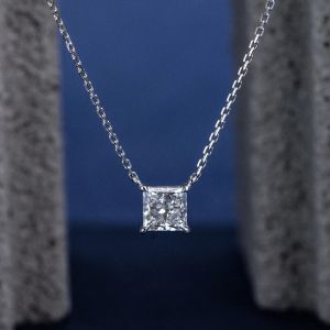 1CT Princess Shape Lab Grown Diamond Pendant 9K White Gold Necklaces For Women In Stock Support Wholesale Customization MSN-954