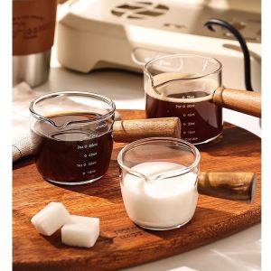 75ml 1 Miệng Ly Đong Cà Phê Thủy Tinh Cán Gỗ An Toàn Chịu Nhiệt Tốt