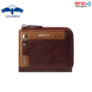 LEGILIMENS Mens Short Wallet PU Leather Zipper Wallet RFID Multi-card Function ID Card Holder