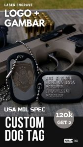 Dog Tag Custom nama + logo | kalung Pria Army Militer | dogtag | dogtags USA made - Black Mamba