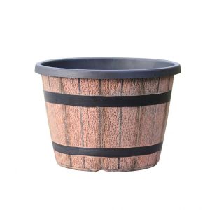 LIUJIR Thickened Plastic Barrel Flowerpot Drainage Hole Round Vintage Planters Retro Style Crack Resistant Flower Bucket Indoor Use