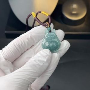 TIMESWIND Cute Natural Authentic A-Type Jade Light Blue Dragon Cat Three-D Pendant Women Men Necklace Gift with Certificate