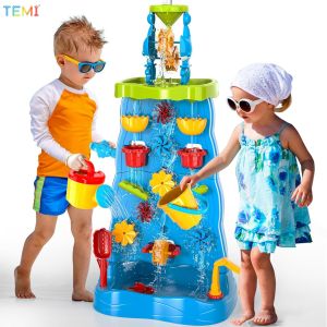 TEMI Water Table Waterfall Outdoor Toys for Kids Toddlers Boys Girls Two-Sided Waterfall Tray Water Sand Activity Tables Outdoor Outside Toys